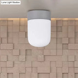 Modernist Metal & Frosted Glass Flush Mount Light - Pink/Gray Ceiling Lighting