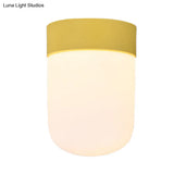 Modernist Metal & Frosted Glass Flush Mount Light - Pink/Gray Ceiling Lighting