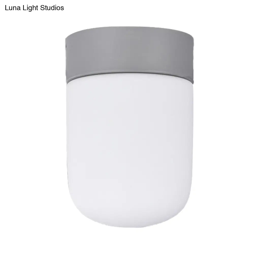 Modernist Metal & Frosted Glass Flush Mount Light - Pink/Gray Ceiling Lighting