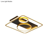 Modernist Metal Led Flush Mount Lamp - Sleek Dual Rings Design Black Light Fixture