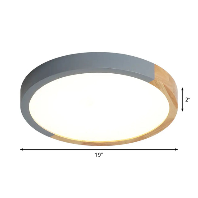 Modernist Metal Led Flush Mount Light In Beige - Circular Close To Ceiling Lighting 12/15/19 Wide