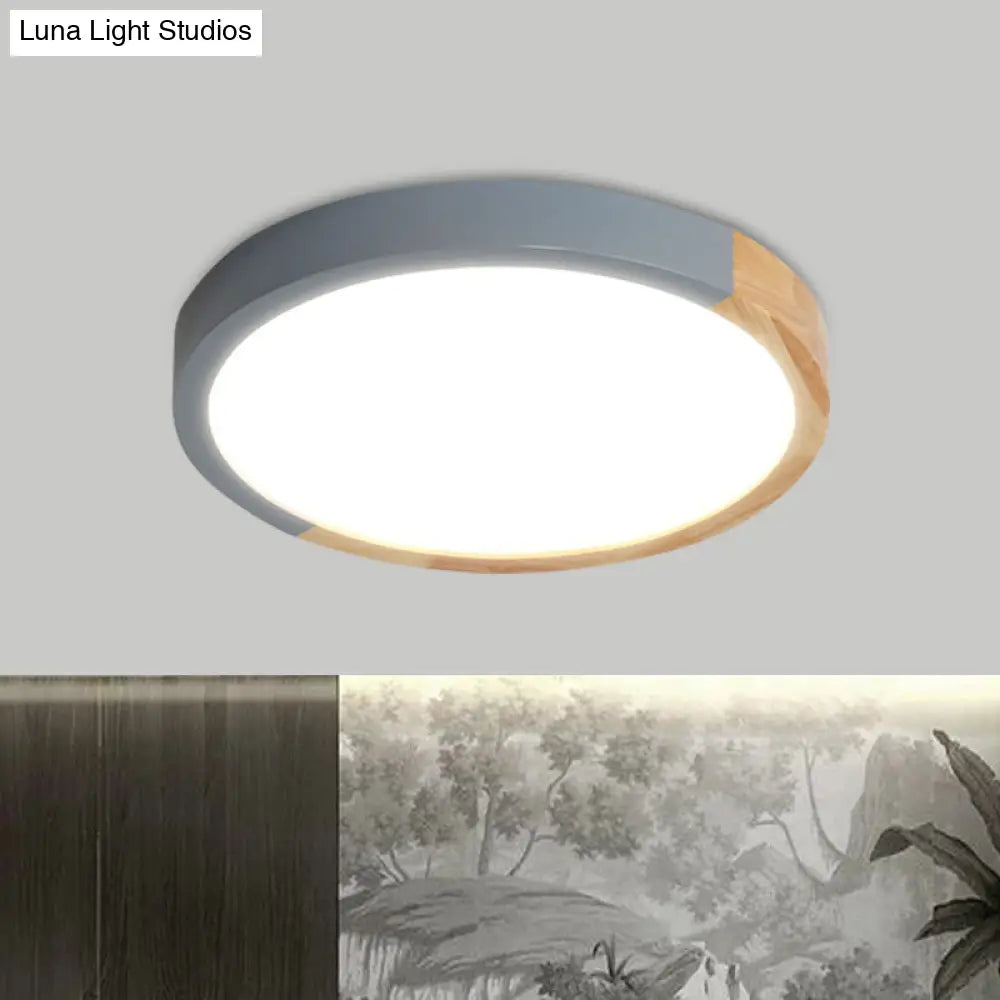 Modernist Metal Led Flush Mount Light In Beige - Circular Close To Ceiling Lighting 12’/15’/19’ Wide