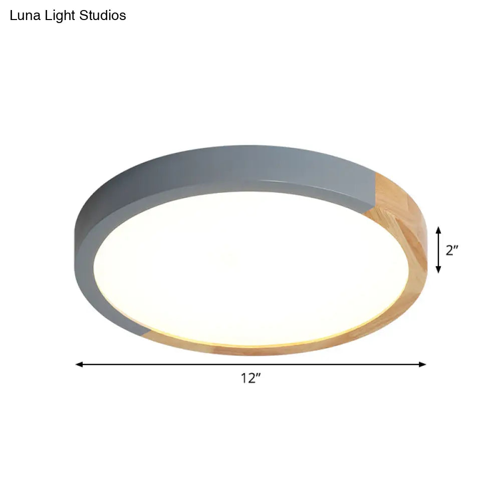 Modernist Metal Led Flush Mount Light In Beige - Circular Close To Ceiling Lighting 12’/15’/19’ Wide