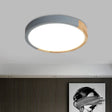 Modernist Metal Led Flush Mount Light In Beige - Circular Close To Ceiling Lighting
