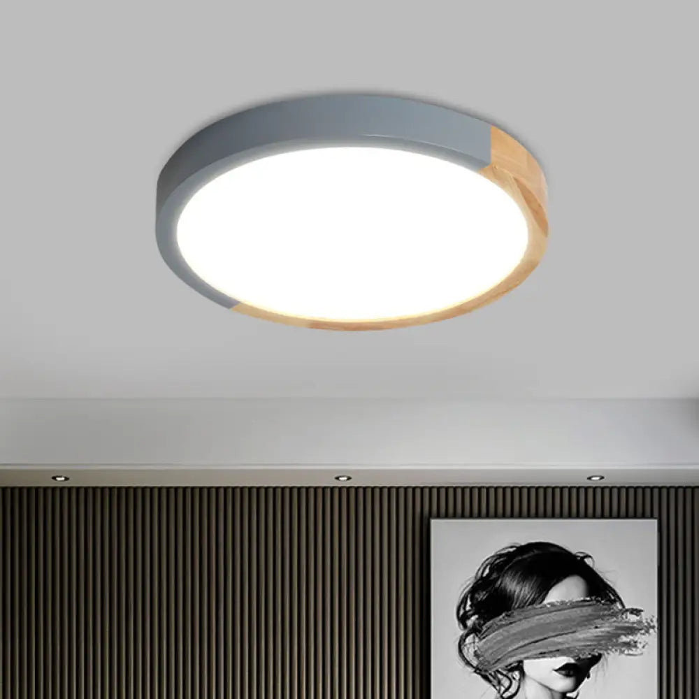 Modernist Metal Led Flush Mount Light In Beige - Circular Close To Ceiling Lighting
