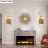 Modernist Metal Led Wall Sconce Light With Crystal Prism: Cylinder Fixture In Brass/Gold
