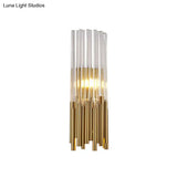 Modernist Metal Led Wall Sconce Light With Crystal Prism: Cylinder Fixture In Brass/Gold