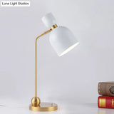 Modernist Metal Nightstand Lamp - Flared Single Head White And Gold Finish