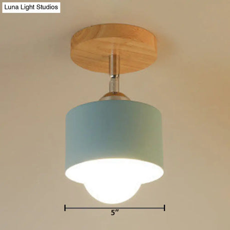 Modernist Metal Semi Mount Ceiling Light With Rotatable Cylinder Design - 1 White/Green