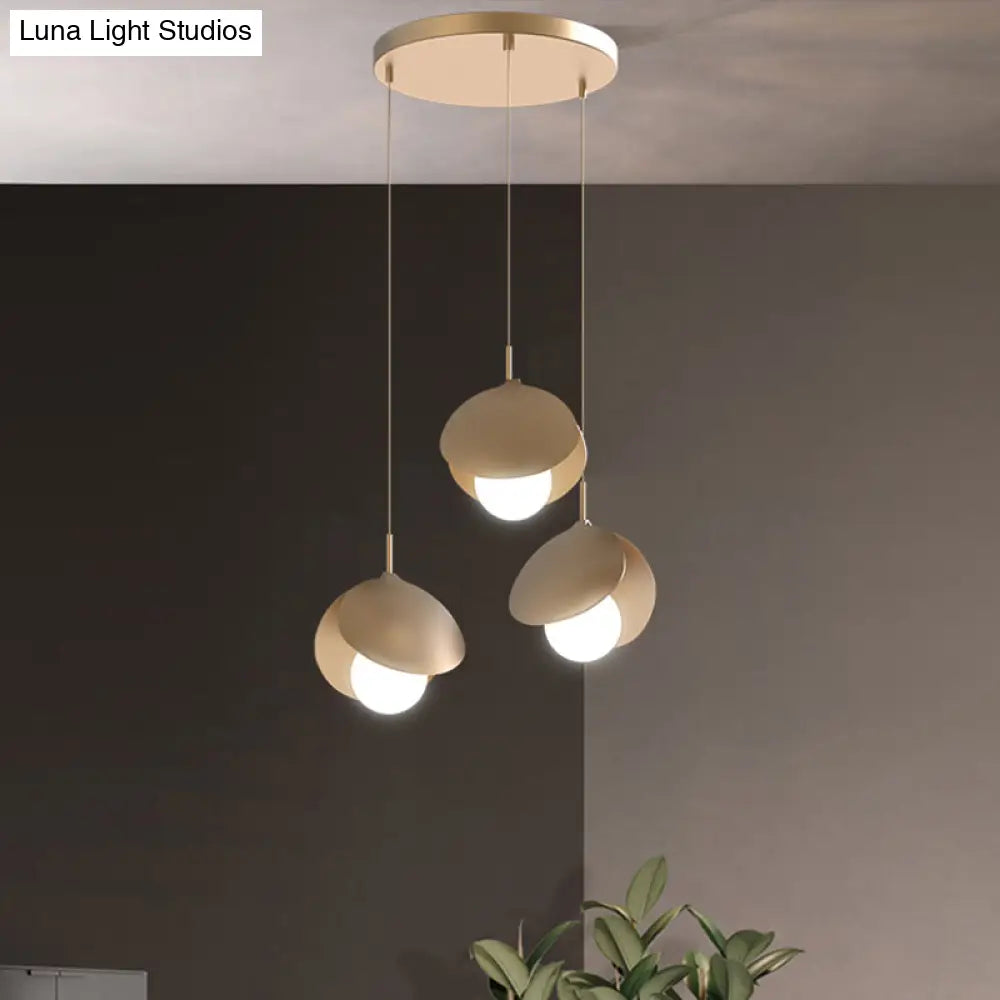 Modernist Metal Shell Pendant Light With 3 Gold Led Lights - Ceiling Suspension Lamp