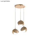 Modernist Metal Shell Pendant Light With 3 Gold Led Lights - Ceiling Suspension Lamp