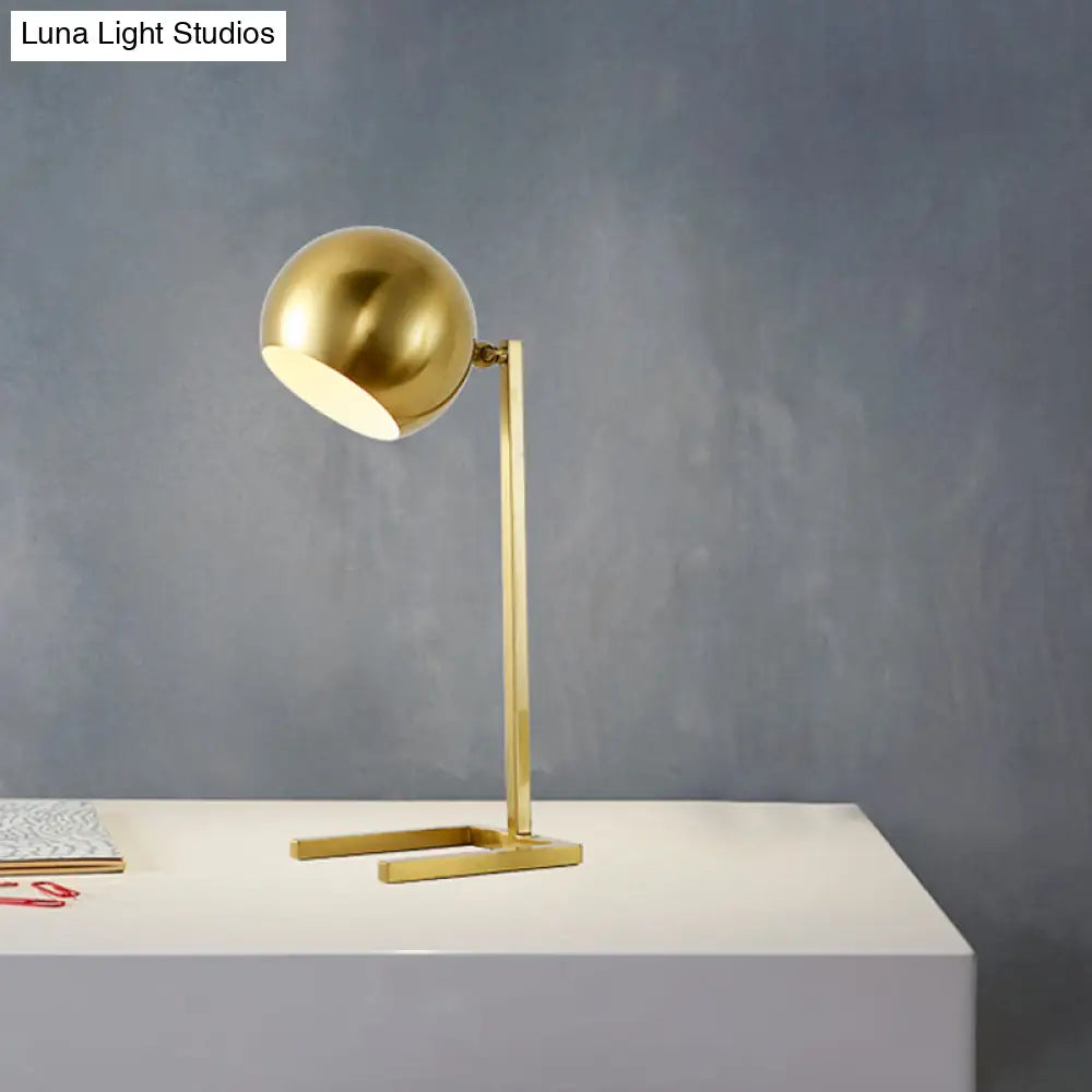 Modernist Metal Spherical Book Light In Gold - Study Task Lighting 1 Bulb