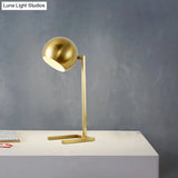 Modernist Metal Spherical Book Light In Gold - Study Task Lighting 1 Bulb