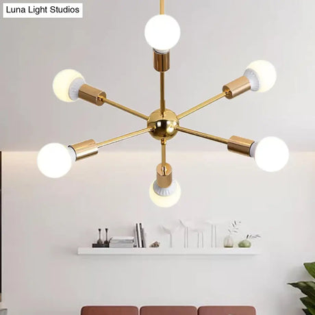 Modernist Metal Starburst Chandelier Light - 26’’/38.5’’ Wide Gold 6/10/12 Lights Hanging