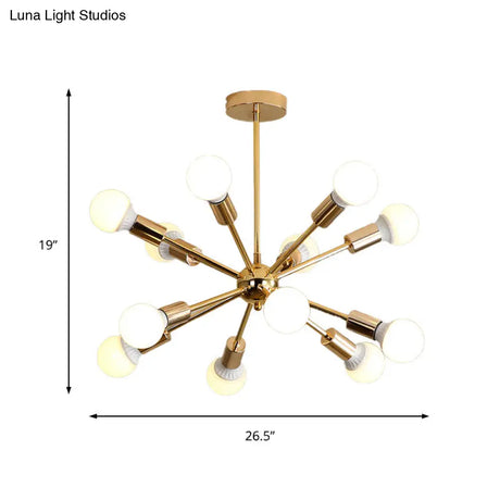 Modernist Metal Starburst Chandelier Light - 26’’/38.5’’ Wide Gold 6/10/12 Lights Hanging