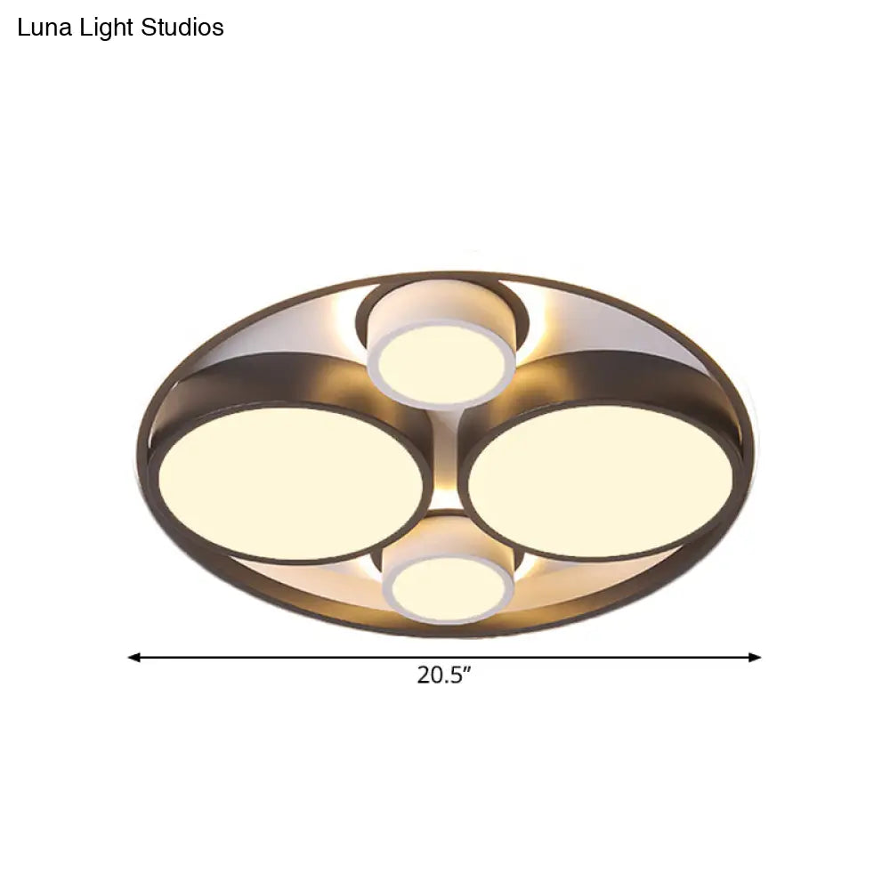 Modernist Metallic Black Round Led Flush Ceiling Light - Bedroom Mount 16.5’/20.5’ Wide