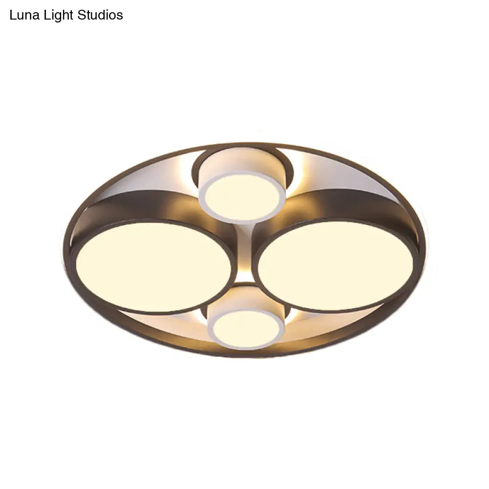 Modernist Metallic Black Round Led Flush Ceiling Light - Bedroom Mount 16.5’/20.5’ Wide