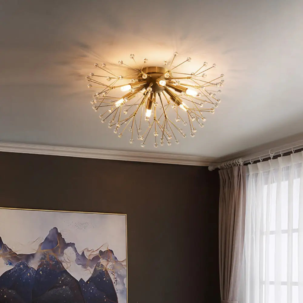 Modernist Metallic Dandelion Flushmount Light In Brass With 3/4/6 Bulbs 6 /