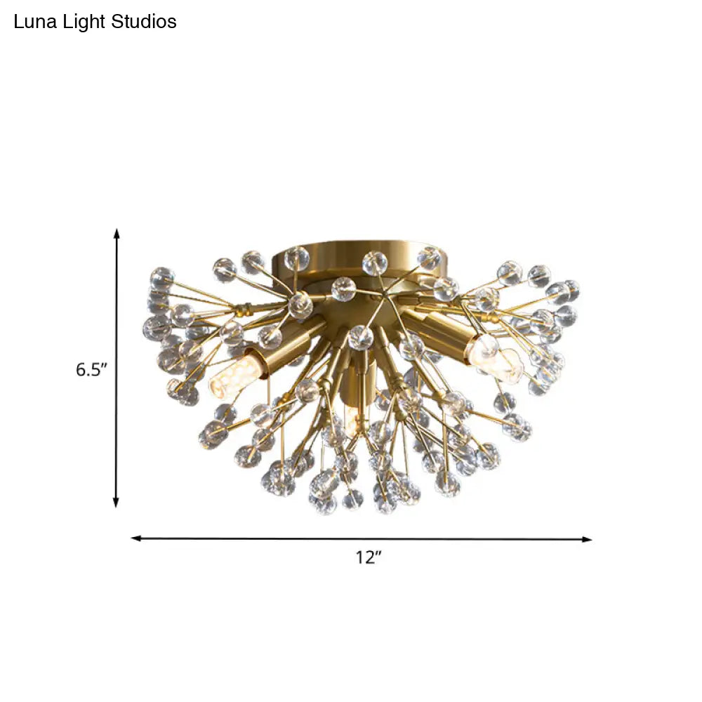 Modernist Metallic Dandelion Flushmount Light In Brass With 3/4/6 Bulbs
