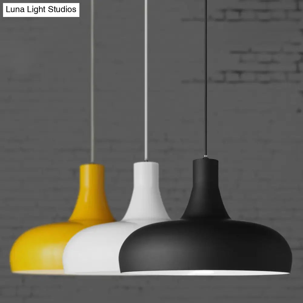 Modernist Metallic Dome Hanging Lamp - 1 Head Pendant Lighting For Dining Room In Black/White/Yellow
