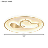 Modernist Metallic Flush Mount Light In Gold - Loving Heart Design Led Ceiling Fixture For Sleeping