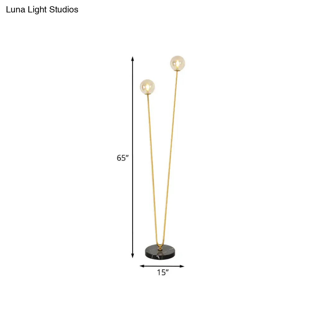 Modernist Metallic Gold Led Floor Reading Lamp With U-Shaped Design And Globe Glass Shade