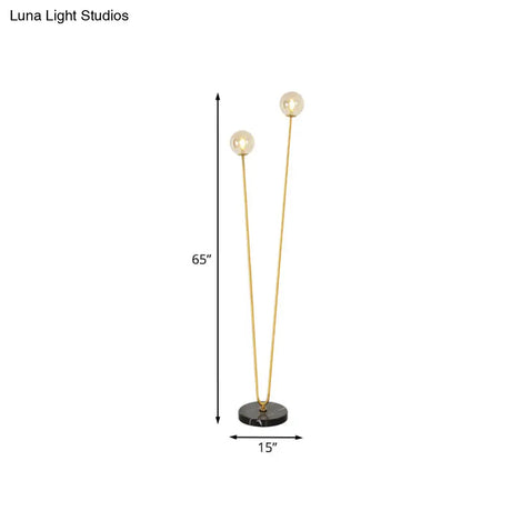 Modernist Metallic Gold Led Floor Reading Lamp With U-Shaped Design And Globe Glass Shade