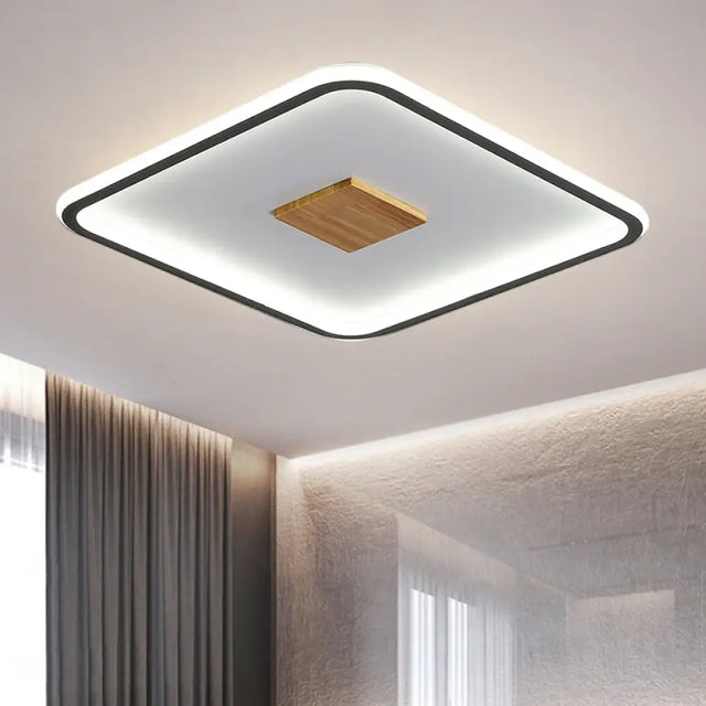 Modernist Metallic Ultrathin Square Ceiling Lamp In Black-White With Led Flush Mount Fixture