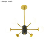 Modernist Milk Glass Chandelier With Burst Design - 6/8/9 Light Hanging Ceiling Lamp In Gold
