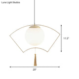 Modernist Milk Glass Globe Pendant Light With Gold Metal Frame - Bedroom Ceiling Hanging Fixture