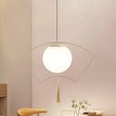 Modernist Milk Glass Globe Pendant Light With Gold Metal Frame - Bedroom Ceiling Hanging Fixture