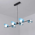 Modernist Mussel Island Ceiling Light - Metallic Blue & Black 6-Bulb Hanging Lamp Kit For Dining