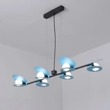 Modernist Mussel Island Ceiling Light - Metallic Blue & Black 6-Bulb Hanging Lamp Kit For Dining