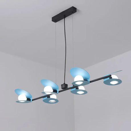 Modernist Mussel Island Ceiling Light - Metallic Blue & Black 6-Bulb Hanging Lamp Kit For Dining