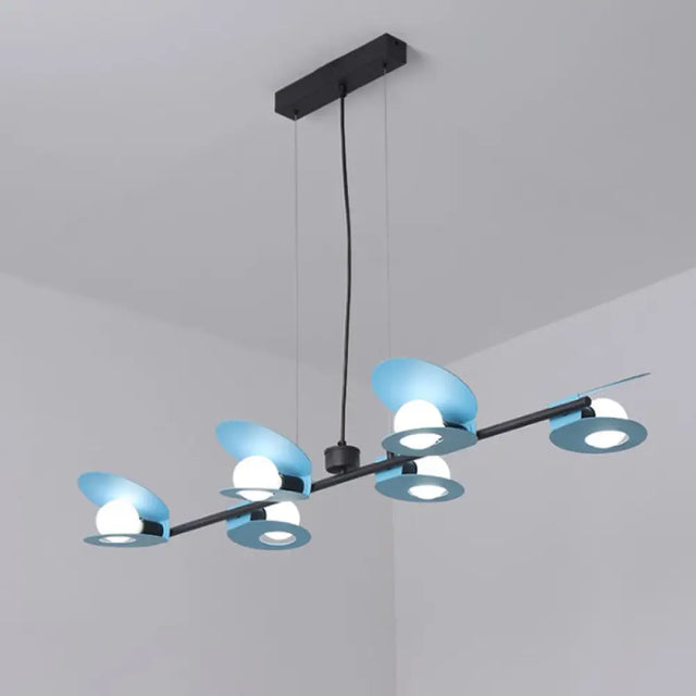 Modernist Mussel Island Ceiling Light - Metallic Blue & Black 6-Bulb Hanging Lamp Kit For Dining
