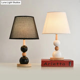 Modernist Nightstand Lamp: White/Black Barrel 1 Head Fabric Shade Modo Wood Deco