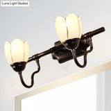 Modernist Opal Glass Floral Shade Wall Light Fixture - 2/3 Heads Black