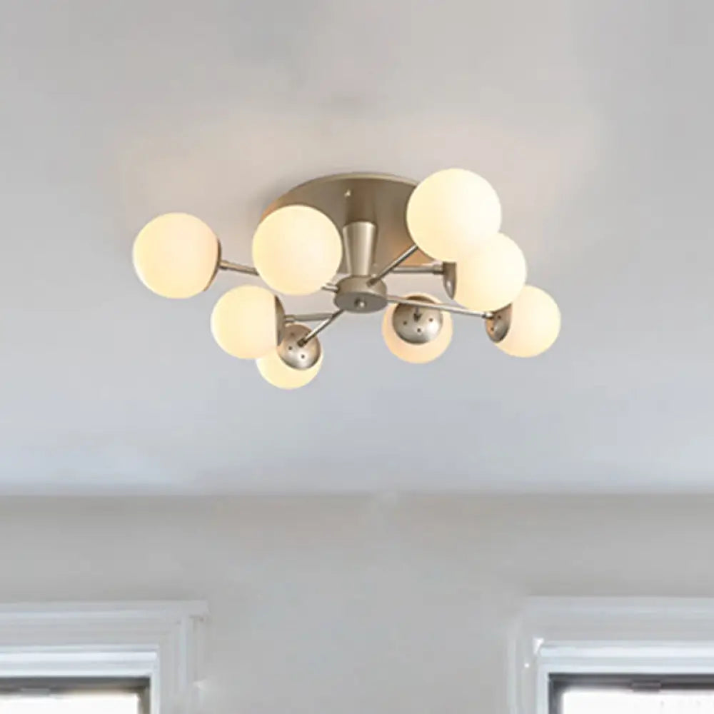 Modernist Opal Glass Semi-Flush Mount With Silver/Rose Gold Finish And 8 Lights / Silver