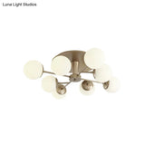 Modernist Opal Glass Semi-Flush Mount With Silver/Rose Gold Finish And 8 Lights
