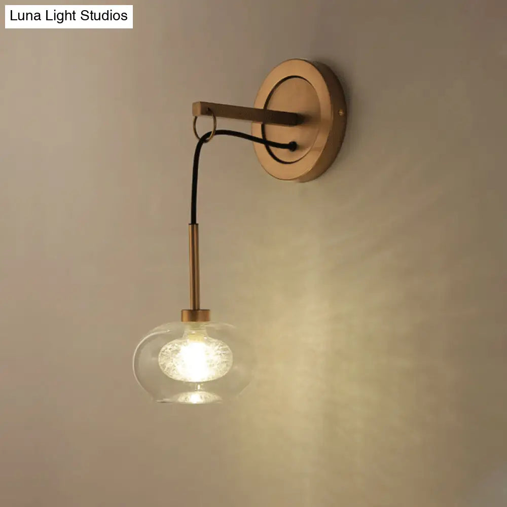 Modernist Oval Amber/White Glass Sconce With Brass Finish - Wall Mounted 1-Light Drop Lamp Amber