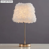 Modernist Pink/White Feather Nightstand Lamp With Gold Base - 1-Head Reading Light