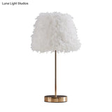 Modernist Pink/White Feather Nightstand Lamp With Gold Base - 1-Head Reading Light
