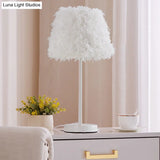 Modernist Pink/White Feather Nightstand Lamp With Gold Base - 1-Head Reading Light