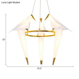 Modernist Plastic Birdie Chandelier - 2/3 Lights Gold Finish Metal Ring Warm/White Light