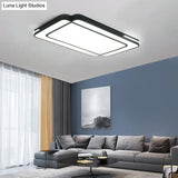 Modernist Rectangular Flush Mount Acrylic Led Ceiling Light - White/Black Ideal For Living Room