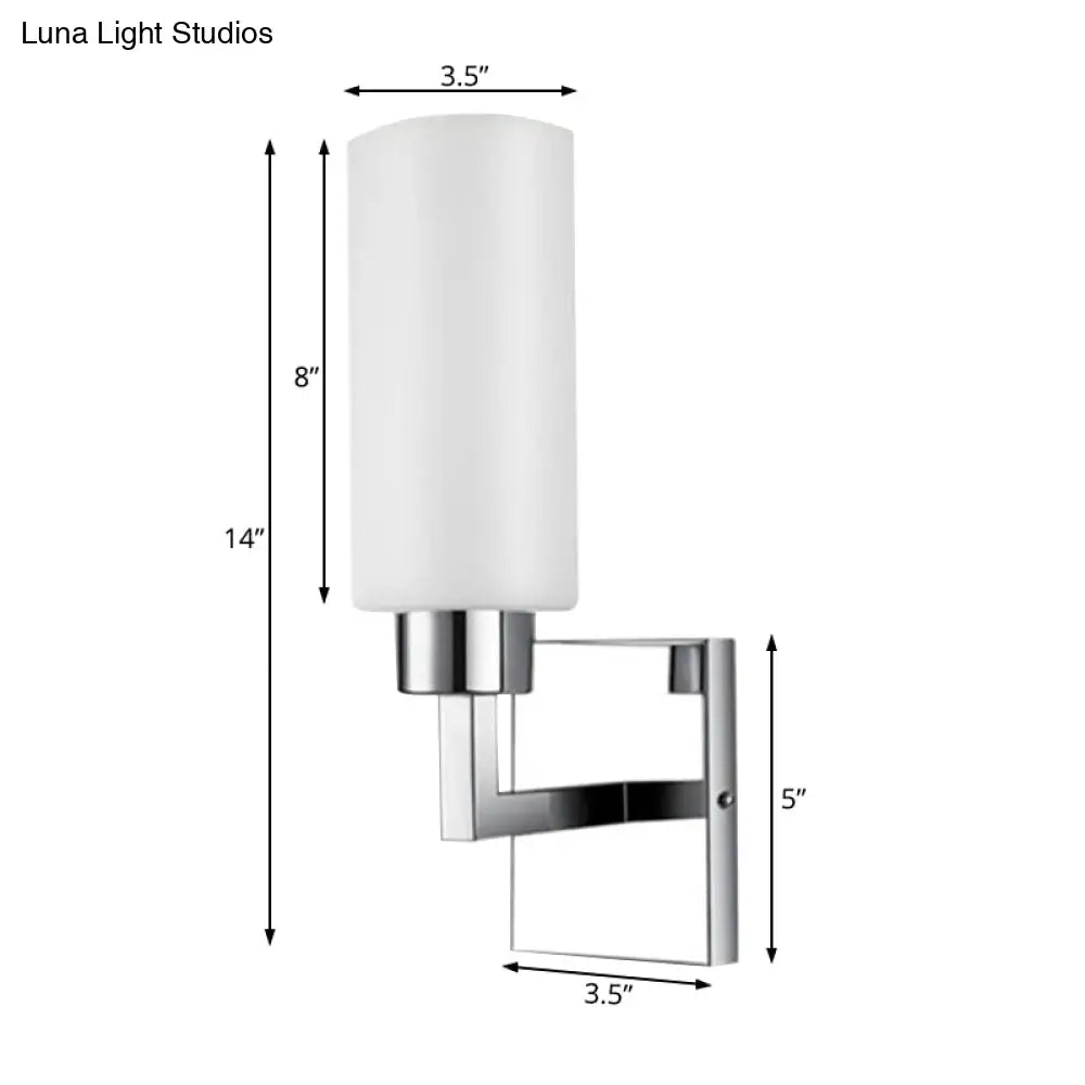 Modernist Rectangular Milk Glass Wall Sconce - 1 Light Chrome Fixture For Office