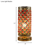 Modernist Red Crystal Lattice Night Lamp - Gold Table Light