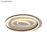 Modernist Ring Semi Flush Mount Metal Led Ceiling Fixture For Bedroom - Brown With White/Warm Light