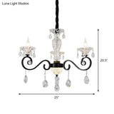 Modernist Scroll Pendant Chandelier - Clear Crystal 3 Bulbs Black