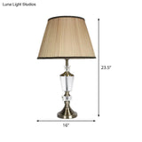 Modernist Small Beige Desk Lamp With Fabric Barrel Shade - Ideal Bedside Table Light